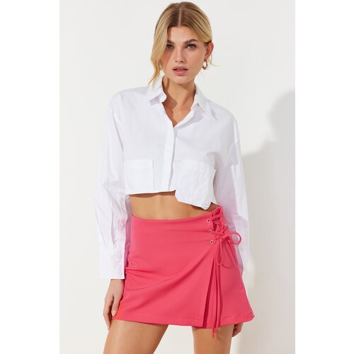 Trendyol Fuchsia Tie and Eyelet Detailed Woven Shorts Skirt Slike