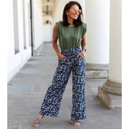 Gemre Navy wide-leg floral trousers Grazia Cene