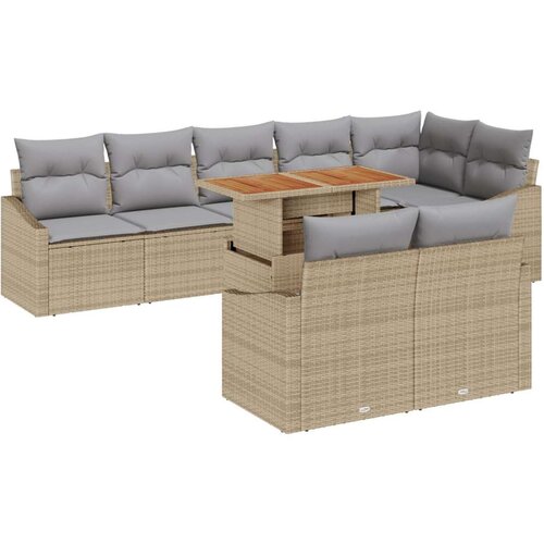 Set od 9 vrtnih sofa s jastučićima bež poli ratan Slike