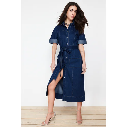 Trendyol Blue More Sustainable Belted Denim Dress