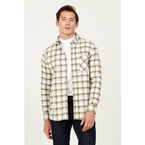 AC&Co / Altınyıldız Classics Men's Khaki-gray Slim Fit Slim Fit Button Collar Warm Checked Winter Flannel Lumberjack Shirt Cene
