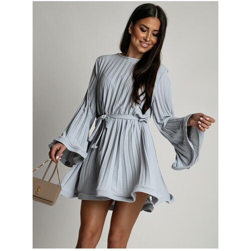Fasardi Gray pleated dress with wide sleeves Slike