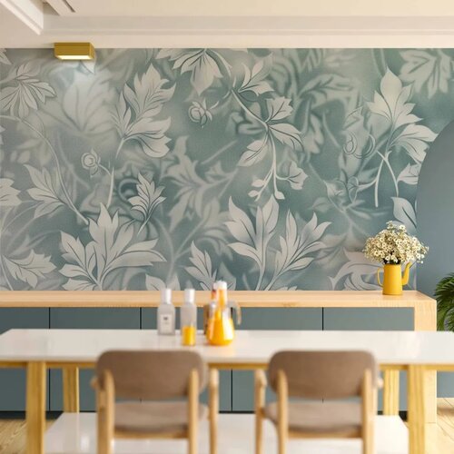  Foto tapeta - Ornaments in Worn Muted Turquoises: Delicate Plant Pattern 500x350 Vodootporna Cene