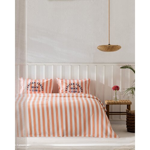 Madame coco Set letnje posteljine Coralie, 4 komada, Pamučni, 200x220cm, Narandžasto-beli Cene
