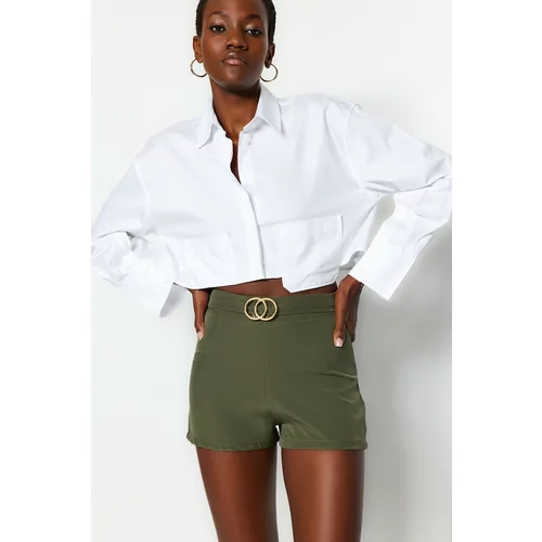 Trendyol Khaki Belted Super Mini Woven Shorts