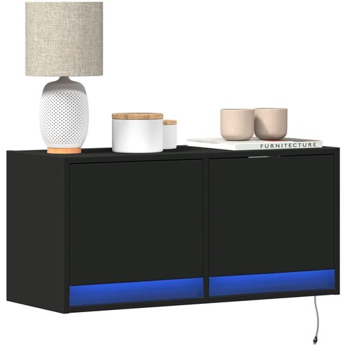 VidaXL Stenska TV omarica z LED lučkami črna 80x31x38 cm Slike