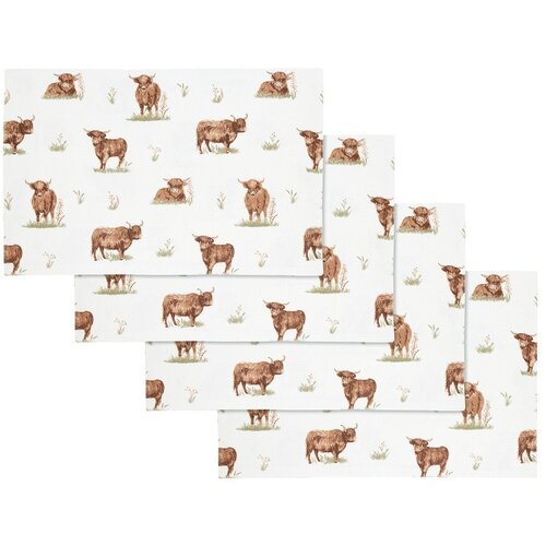 Catherine Lansfield Bombažni pogrinjki v kompletu 4 ks 30x46 cm Angus Highland Cow &amp;ndash; Slike