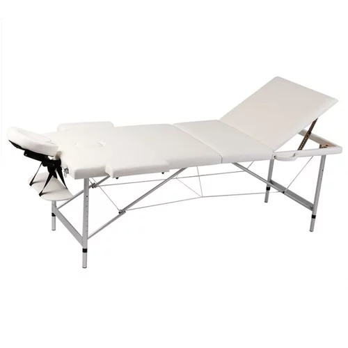  Krem bela zložljiva masažna miza z 3 območji in aluminjastim okvirjem