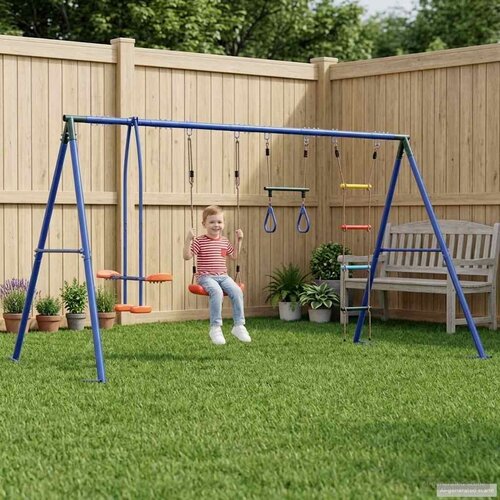  Set vanjskih ljuljački &amp;Scaron;areni Čelik i PE - Crvena Hanging sjedi&amp;scaron;te + trapez + ljestve + ljuljačka Slike