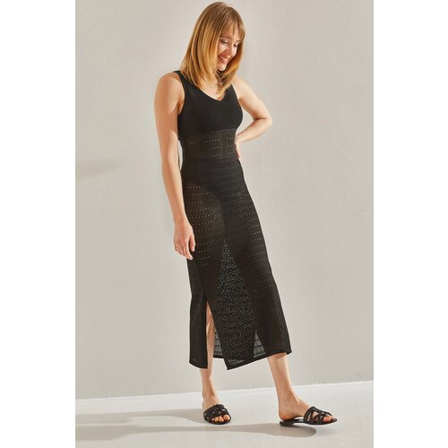 Bianco Lucci Women&amp;amp;#39;s V-Neck Slit Detailed Unlined Openwork Dress Slike