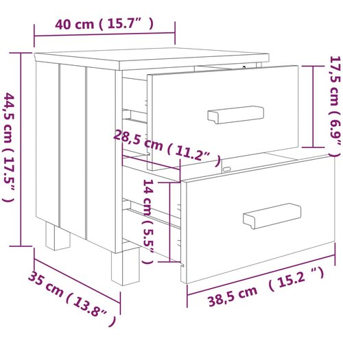  Noćni ormarići HAMAR 2 kom svjetlosivi 40x35x44,5 cm borovina Slike