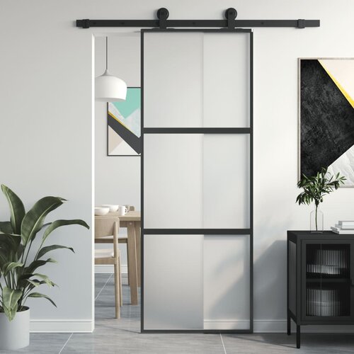 vidaXL Drsna vrata črna 76x205 cm kaljeno steklo in aluminij Cene