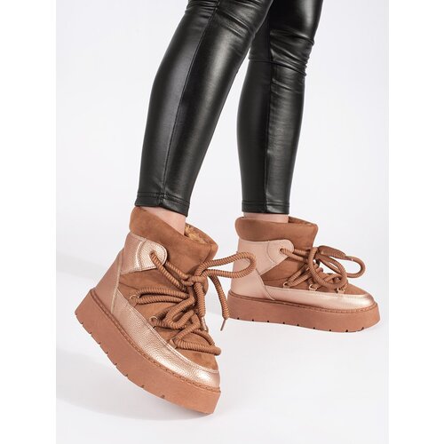 Shelvt Brown lace-up women&amp;#039;s snow boots with a thick sole Slike