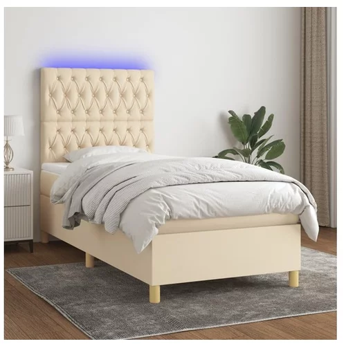  Box spring postelja z vzmetnico LED krem 80x200 cm blago