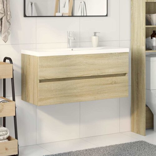  2-dijelni set kupaonskog namje&amp;scaron;taja od keramike i drva Smeđa 100 x 38.5 x 45 cm Slike