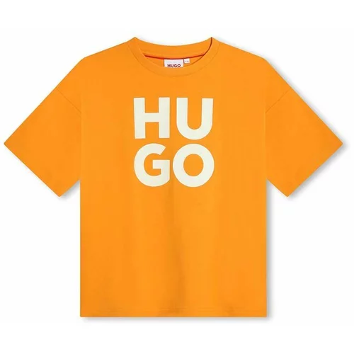 Hugo Dječja pamučna majica kratkih rukava boja: narančasta, s tiskom