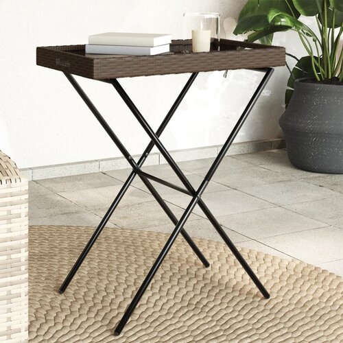VidaXL Sklopivi stol s pladnjem smeđi 65 x 40 x 75 cm od poliratana Slike