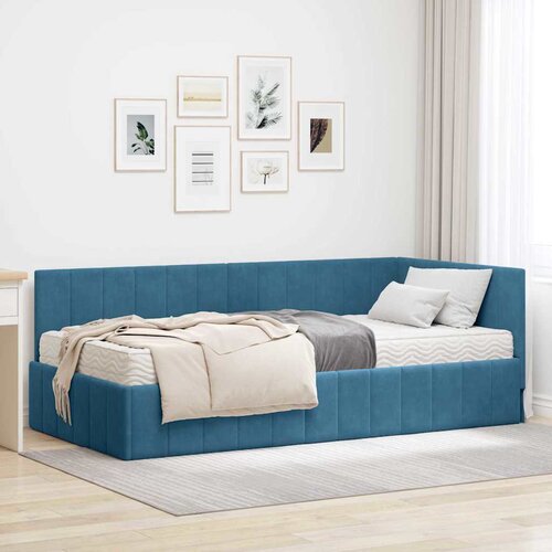 vidaXL Kutni okvir kreveta s madracem Plava 100 x 200 cm Baršun Cene