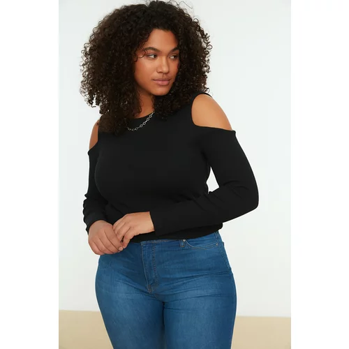 Trendyol Curve Black Crew Neck Cutout Detailed Knitted Blouse