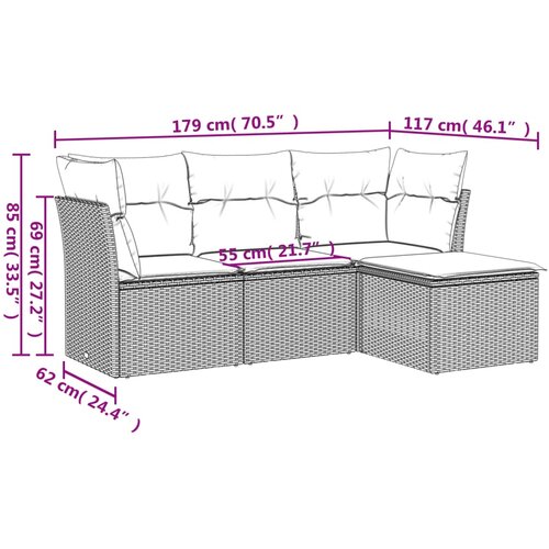 4-dijelni set vrtnih sofa od poliratana s jastucima smeđi Smeđa Slike