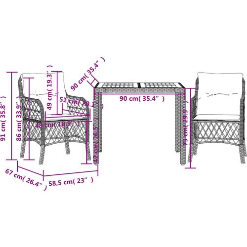 3-dijelni bistro set s jastucima crni od poliratana Slike