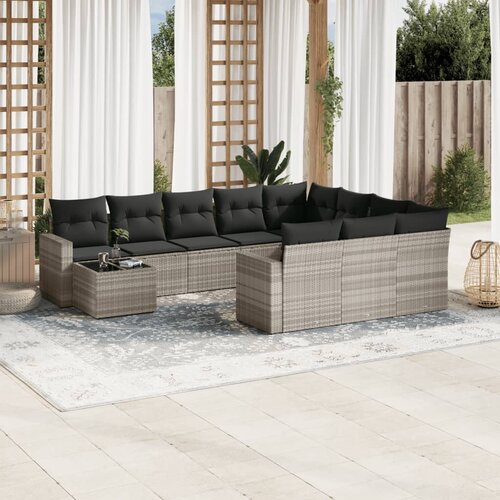vidaXL 11-dijelni set vrtnih sofa poliratan s jastucima svijetlosivi Cijene