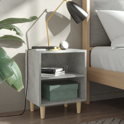 The Living Store Nočna omarica z lesenimi nogami betonsko siva 40x30x50 cm - Nočna Omarica, (21420750) Slike