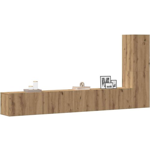  stenska TV omarica, les, artisan hrast, 100x30x30 cm, 2 kos stenska TV omarica, les, artisan hrast, 30,5x30x110 cm, 1 kos Cene