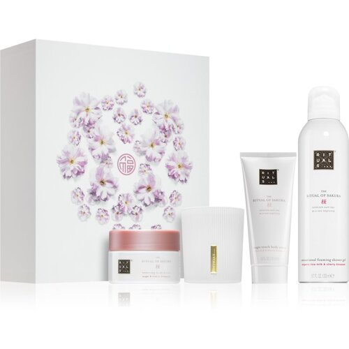 Rituals The Ritual Of Sakura 4 Renewing Bestsellers darilni set pena za prhanje The Ritual Of Sakura 200 ml + piling za telo The Ritual Of Sakura 125 g + krema za telo The Ritual Of Sakura 100 ml + di&amp;scaron;eča svečka za ženske Slike