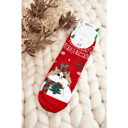 Kesi Women's Christmas Socks with Red Kitten Slike