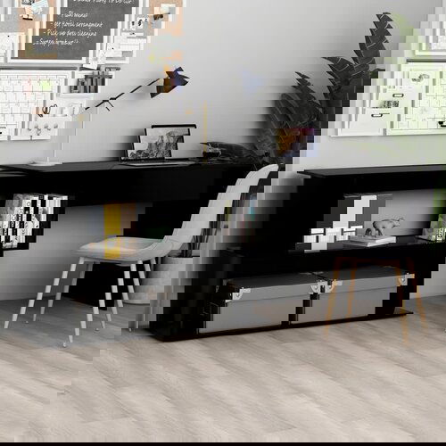 VidaXL Kutni radni stol crni 200 x 50 x 76 cm od iverice Slike