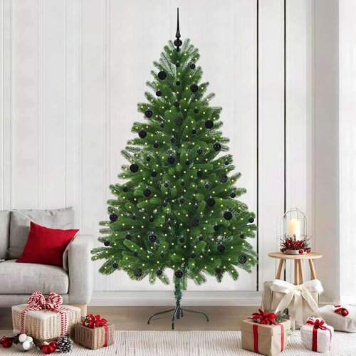 vidaXL Božično drevo med 300 LED z stojalom Zelena 210 cm PE Cene