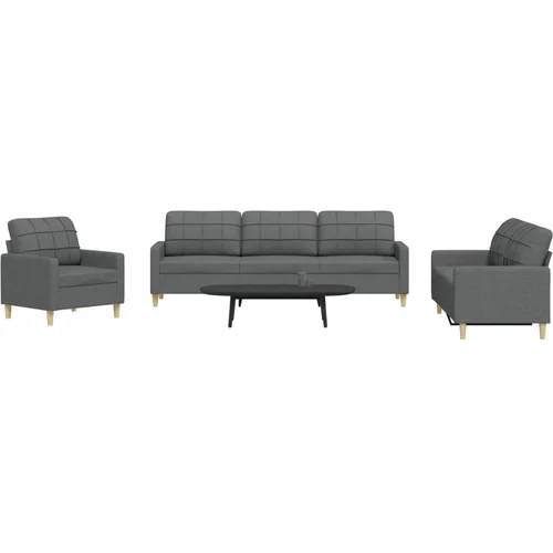 vidaXL 3-dijelni set sofa tamnosivi od tkanine