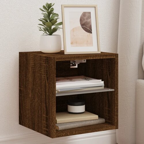  The Living Store Stenska TV omarica z LED lučkami rjavi hrast 30x28,5x30 cm - TV Stenska Omarica, (21499165) Slike