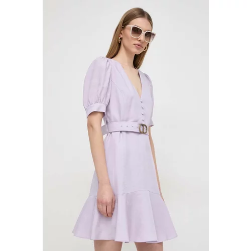 Twinset Obleka iz mešanice lana vijolična barva