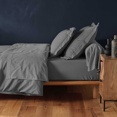 Douceur d int&amp;eacute;rieur Antracitno siva napenjalna bombažna rjuha 180x200 cm Lina &amp;ndash; Slike