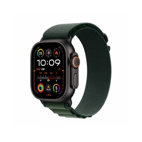 Apple watch ultra 2 gps + cellular 49mm black titanium case with dark green alpine loop - large Cene