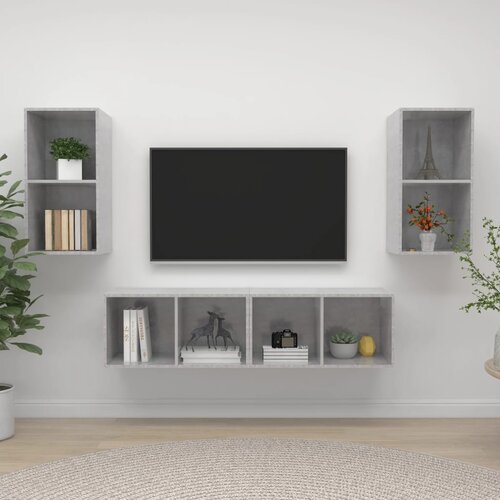 TV Stenske TV omarice 4 kosi betonsko siva iverna plo&amp;scaron;ča Slike