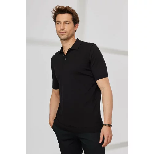 Altinyildiz classics Men's Black Standard Fit Regular Cut Polo Collar 100% Cotton Short Sleeves Knitwear T-Shirt.