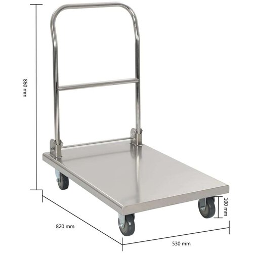 VidaXL Kolica s platformom srebrna 82 x 53 x 86 od nehrđajućeg čelika Slike