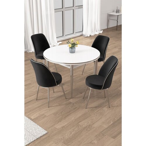 Hanah home trpezarijski set Osle, sto i 4 stolice, bela ploča, hromirane noge, crna tkanina Babyface Cene