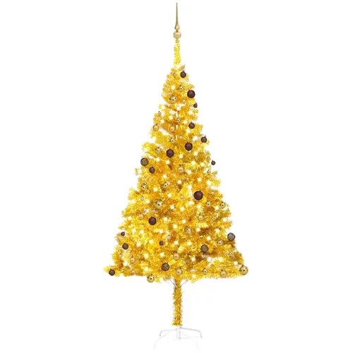  Umjetno osvijetljeno božićno drvce i kuglice zlatno 240 cm PET