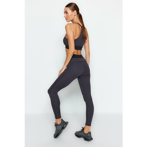Trendyol Dark Anthracite Push Up Full Length Sports Tights With Contouring Label and Elastic Detail Cene