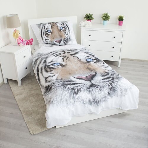 Jerry Fabrics Bela/siva enojna bombažna otro&amp;scaron;ka posteljnina 140x200 cm White Tiger &amp;ndash; Slike