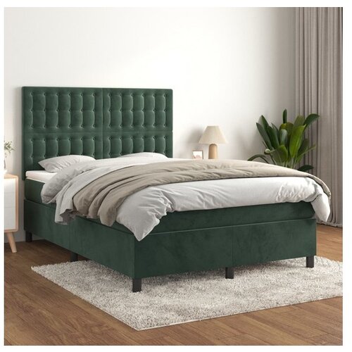 VidaXL Box spring postelja z vzmetnico temno zelen 140x190 c Slike