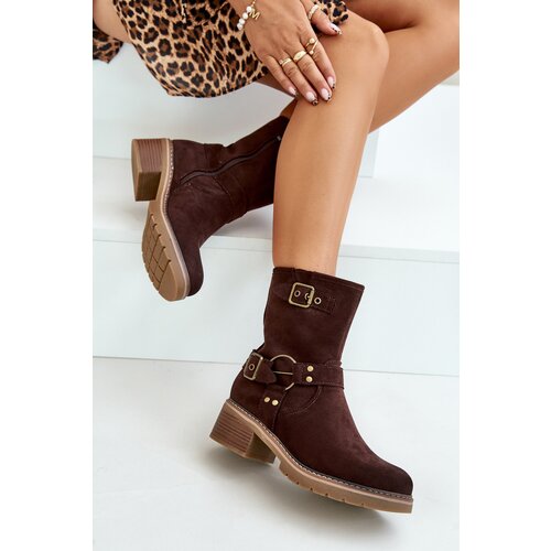 Boto Women's Ankle Boots On Low Heel With Buckles Brown Zudra Cene