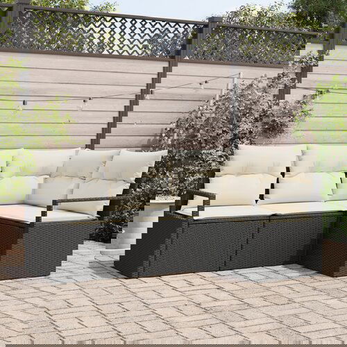 vidaXL 4 Dijelni vrtni kauč set s jastučićima Crni poliratan, 2-sjedni vrtni kauč s pohranom i jastučićima Crni poliratan Cijene