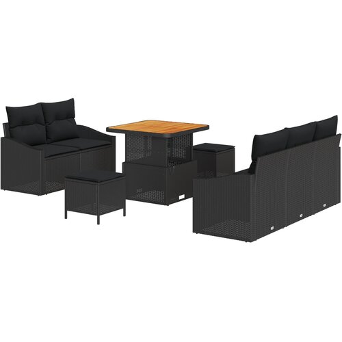 vidaXL 8-dijelni vrtni sofa set s jastucima crna poliratan akacija, 2-sjedalni vrtni sofa s jastucima crni poliratan, 3-dijelni vrtni set za objed s jastucima crni poliratan akacija Cijene