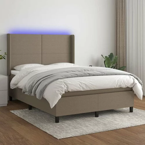  Box spring postelja z vzmetnico LED taupe 140x200 cm blago, (20899809)