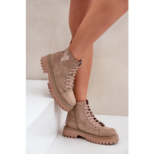 FL1 Women's Ankle Boots With Glittering Heart Dark Beige Nariri Cijene